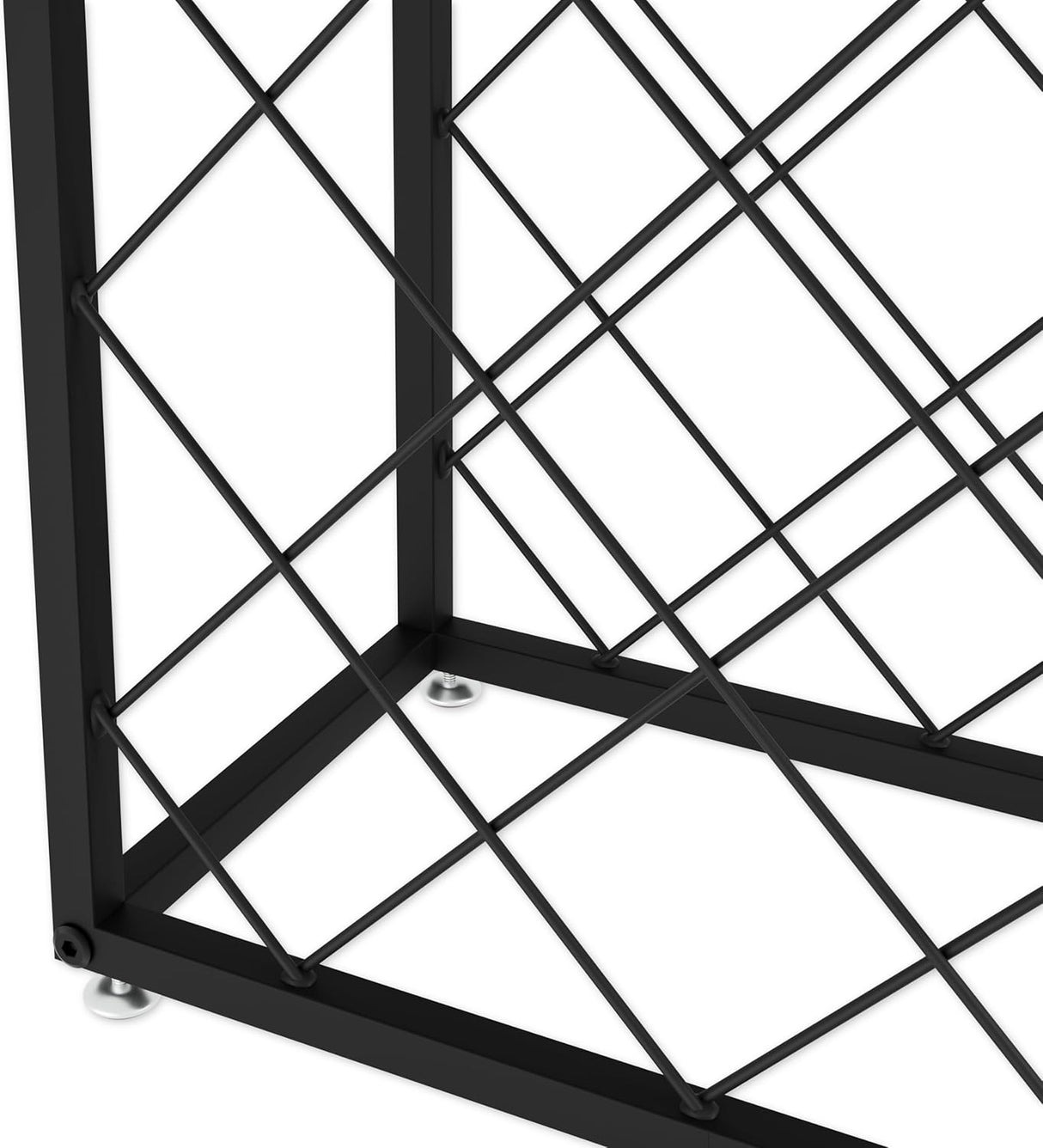 Freestanding matte black metal wine rack for 25 bottles with top shelf