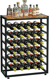 6 tier freestanding wine rack for 30 bottles with wood countertop and metal frame