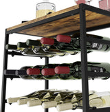 6 tier freestanding wine rack for 30 bottles with wood countertop and metal frame