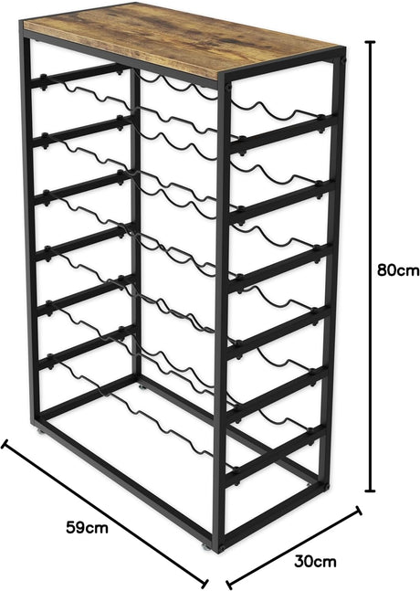 6 tier freestanding wine rack for 30 bottles with wood countertop and metal frame