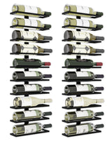 Set of two matte black wall mounted wine racks holding 10 bottles