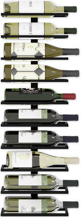 Set of two matte black wall mounted wine racks holding 10 bottles