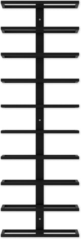 Set of two matte black wall mounted wine racks holding 10 bottles