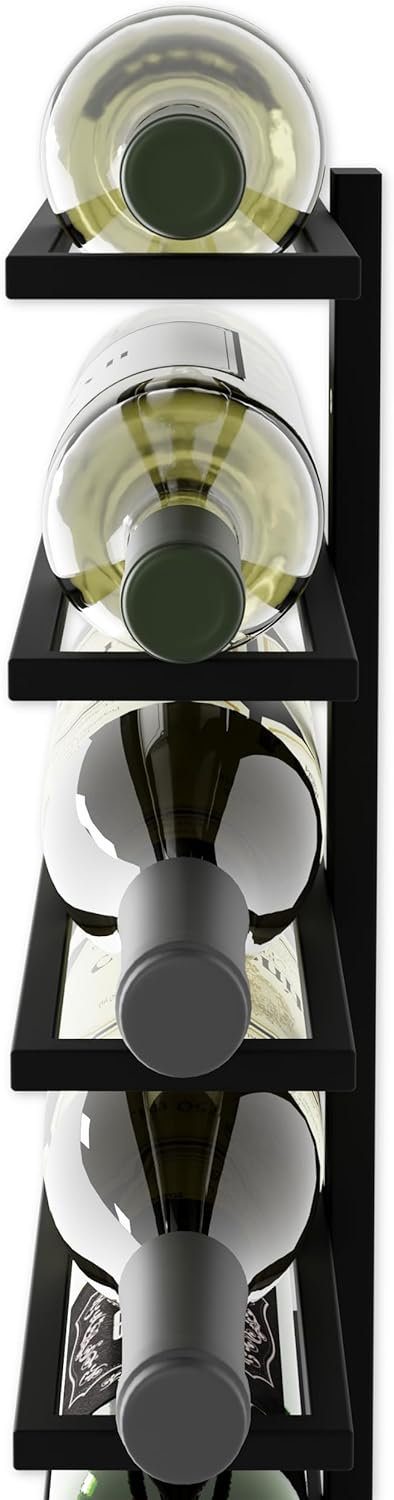 Set of two matte black wall mounted wine racks holding 10 bottles