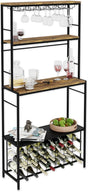 Freestanding wine rack for 20 bottles with wooden countertop and metal frame