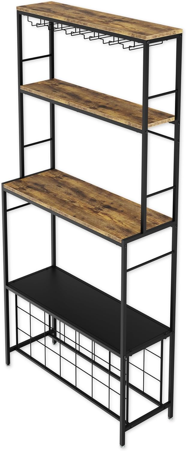 Freestanding wine rack for 20 bottles with wooden countertop and metal frame
