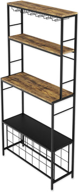 Freestanding wine rack for 20 bottles with wooden countertop and metal frame