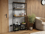 Freestanding wine rack for 20 bottles with wooden countertop and metal frame