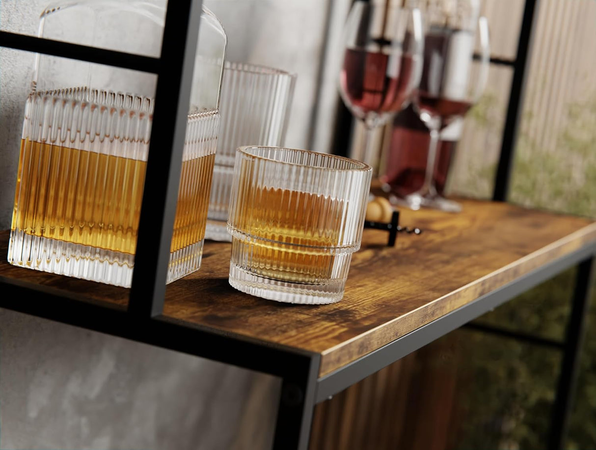 Freestanding wine rack for 20 bottles with wooden countertop and metal frame