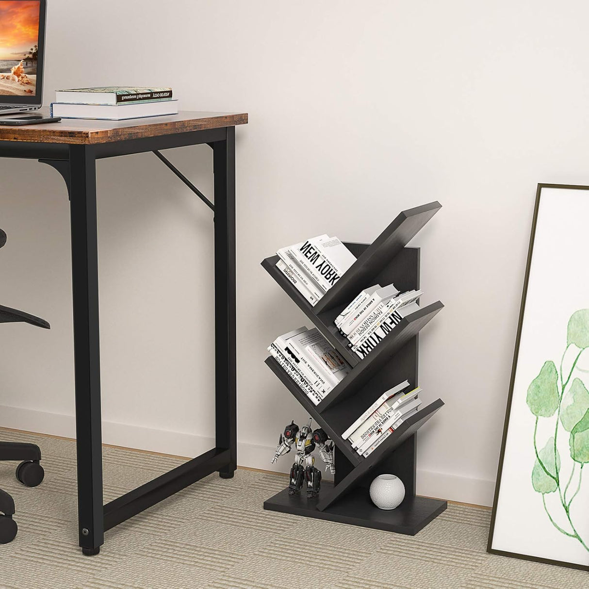 CARLA HOME 5-Tier Tree Bookshelf Storage Rack — Black — Allure Home Collections