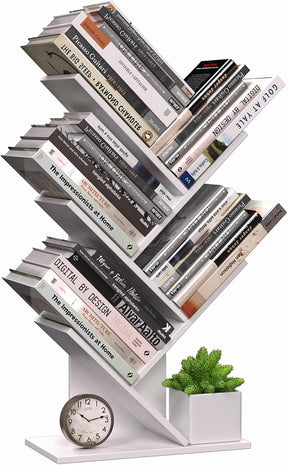 Hay white tree shaped 5 tier bookshelf in a home office