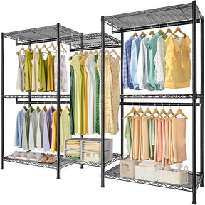 Sutherland heavy duty garment rack with hanging rods and storage shelves