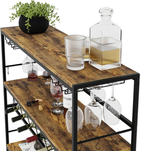 20 bottle metal and timber freestanding wine rack with glass holder