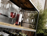 20 bottle metal and timber freestanding wine rack with glass holder