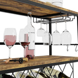 20 bottle metal and timber freestanding wine rack with glass holder