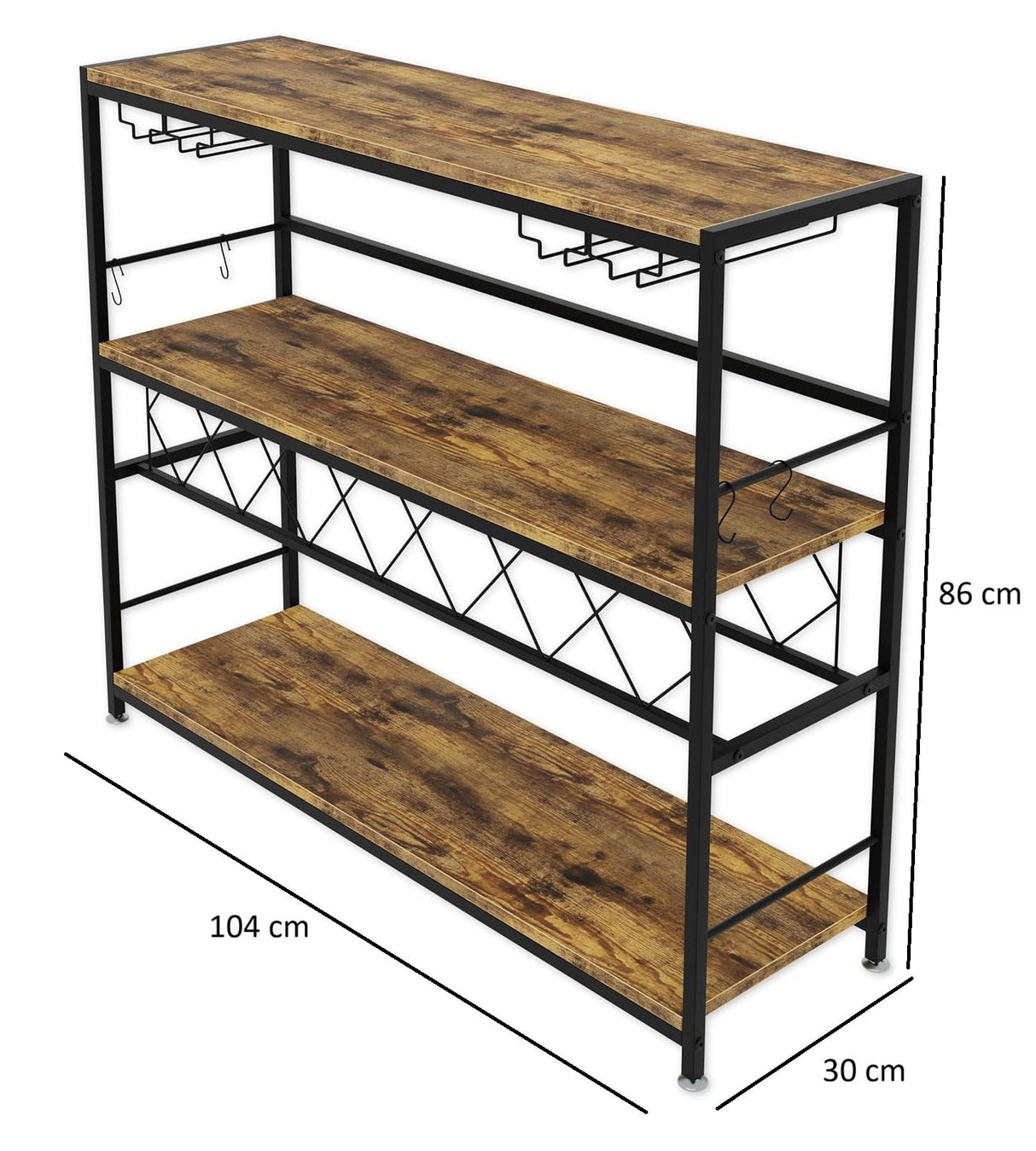 20 bottle metal and timber freestanding wine rack with glass holder
