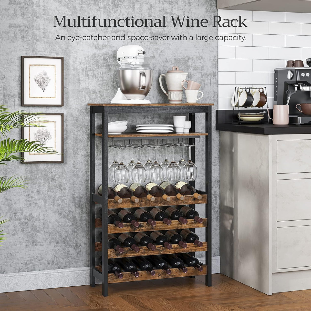 24 bottle metal and timber freestanding wine rack