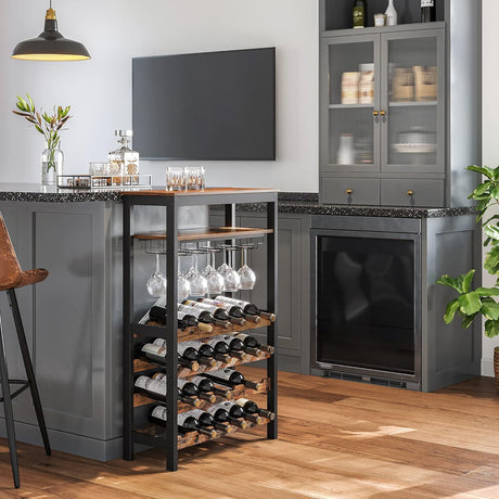 24 bottle metal and timber freestanding wine rack
