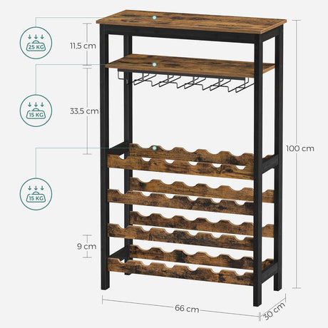 24 bottle metal and timber freestanding wine rack