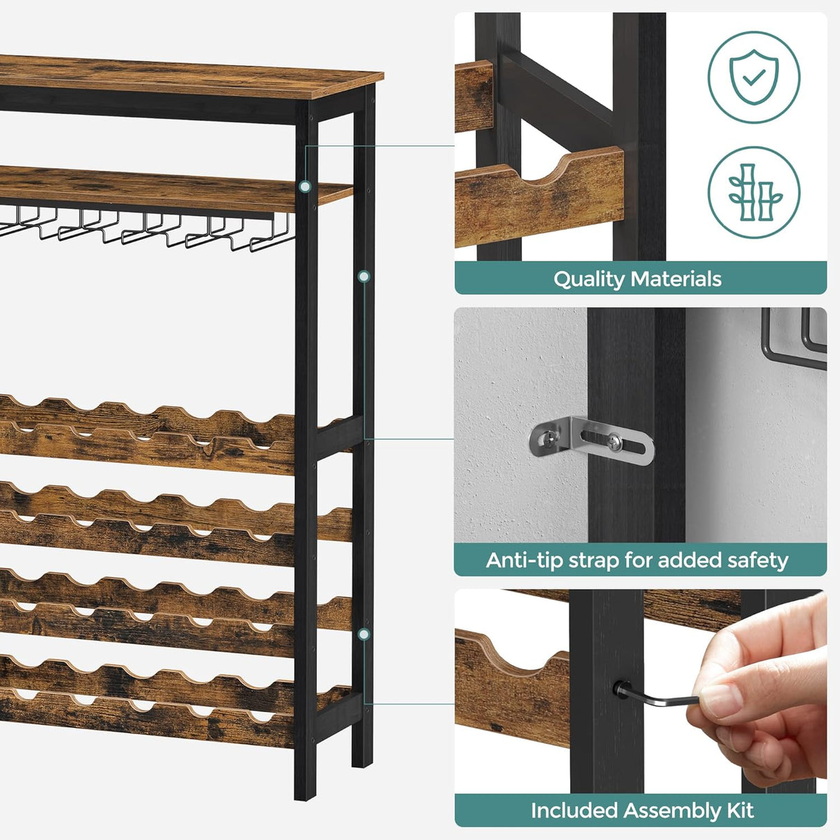 24 bottle metal and timber freestanding wine rack