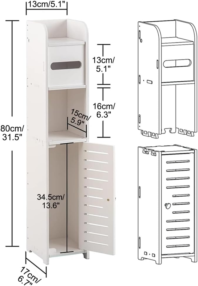 Toilet roll compartment of the slim bathroom cabinet loaded with rolls