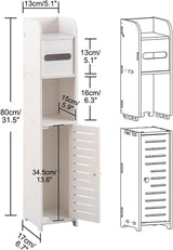 Toilet roll compartment of the slim bathroom cabinet loaded with rolls