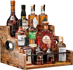 3 tier timber countertop bottle display rack