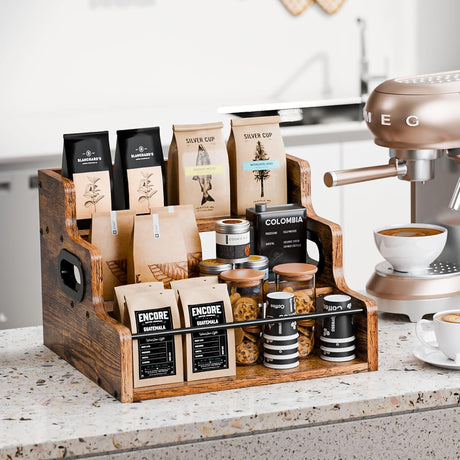 3 tier timber countertop bottle display rack