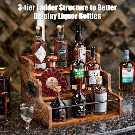 3 tier timber countertop bottle display rack