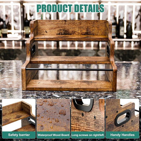 3 tier timber countertop bottle display rack
