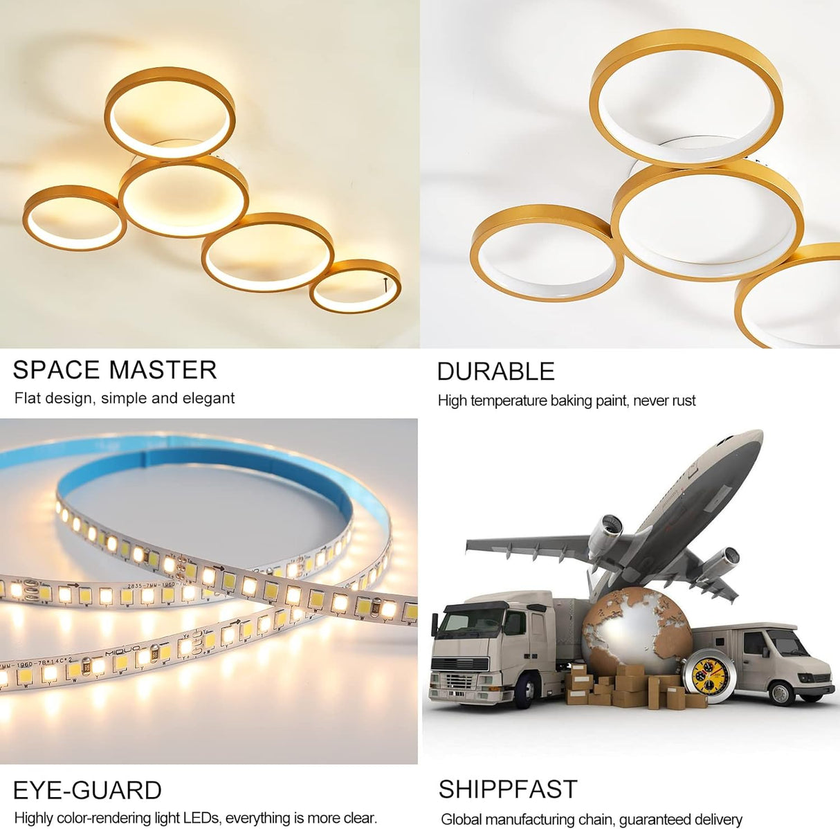 Elegant LED Golden Ceiling Light with Remote