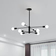 Eight light Sputnik chandelier in black and gold