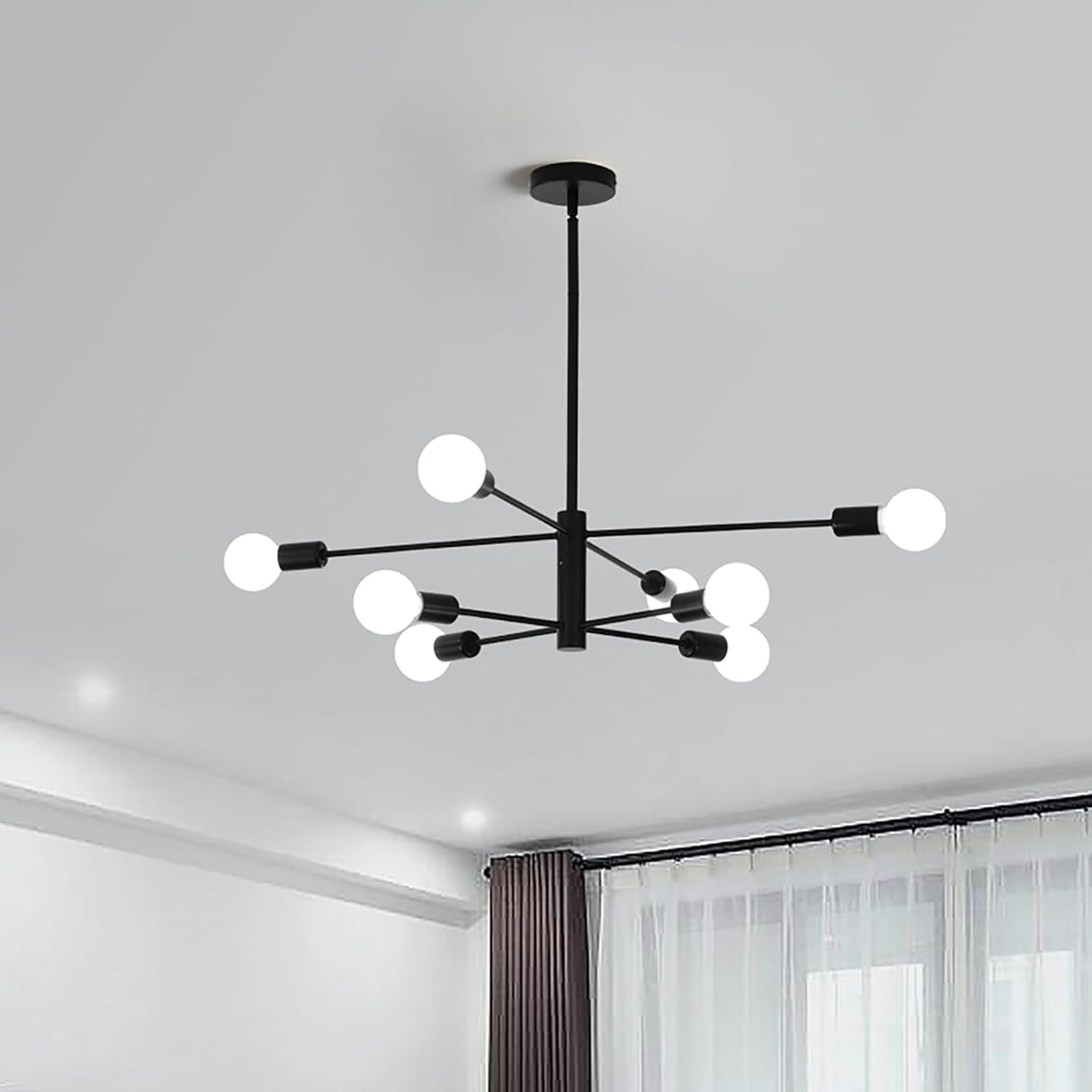 Eight light Sputnik chandelier in black and gold
