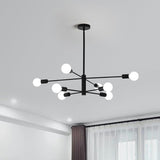 Eight light Sputnik chandelier in black and gold