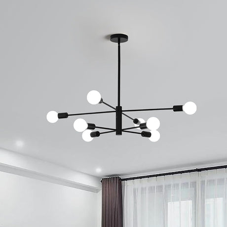 Eight light Sputnik chandelier in black and gold