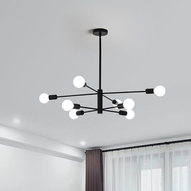 Eight light Sputnik chandelier in black and gold