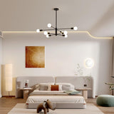 Eight light Sputnik chandelier in black and gold