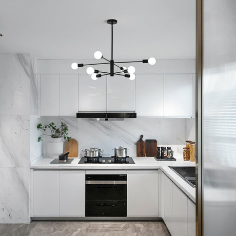 Eight light Sputnik chandelier in black and gold