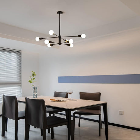 Eight light Sputnik chandelier in black and gold
