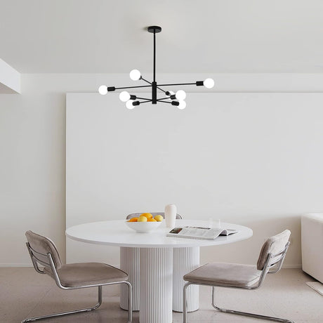 Eight light Sputnik chandelier in black and gold