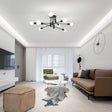 Eight light semi flush Sputnik chandelier in black