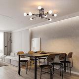 Eight light semi flush Sputnik chandelier in black