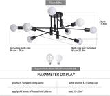 Eight light semi flush Sputnik chandelier in black
