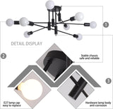 Eight light semi flush Sputnik chandelier in black