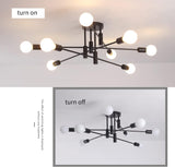 Eight light semi flush Sputnik chandelier in black