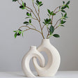 Two piece textured white ceramic vase set with three dimensional surface