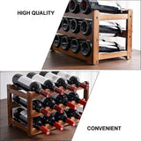 3 tier natural bamboo countertop wine rack holding 12 bottles