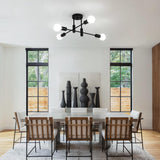 Four light mid century Sputnik chandelier in black and gold