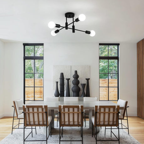 Four light mid century Sputnik chandelier in black and gold