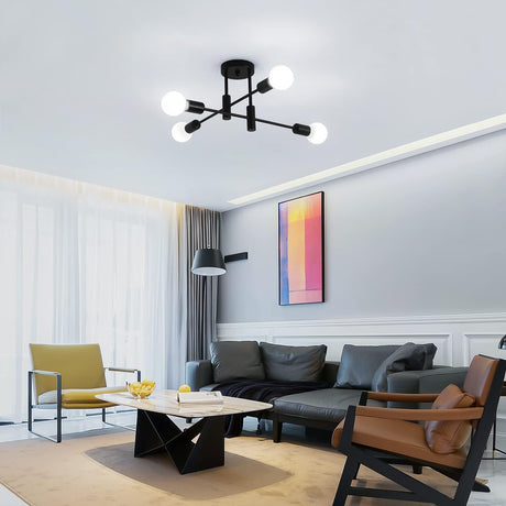 Four light mid century Sputnik chandelier in black and gold
